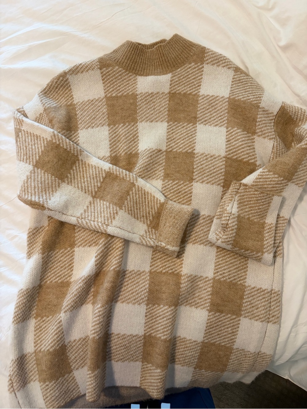 LOFT Cream and Tan Plaid Sweater